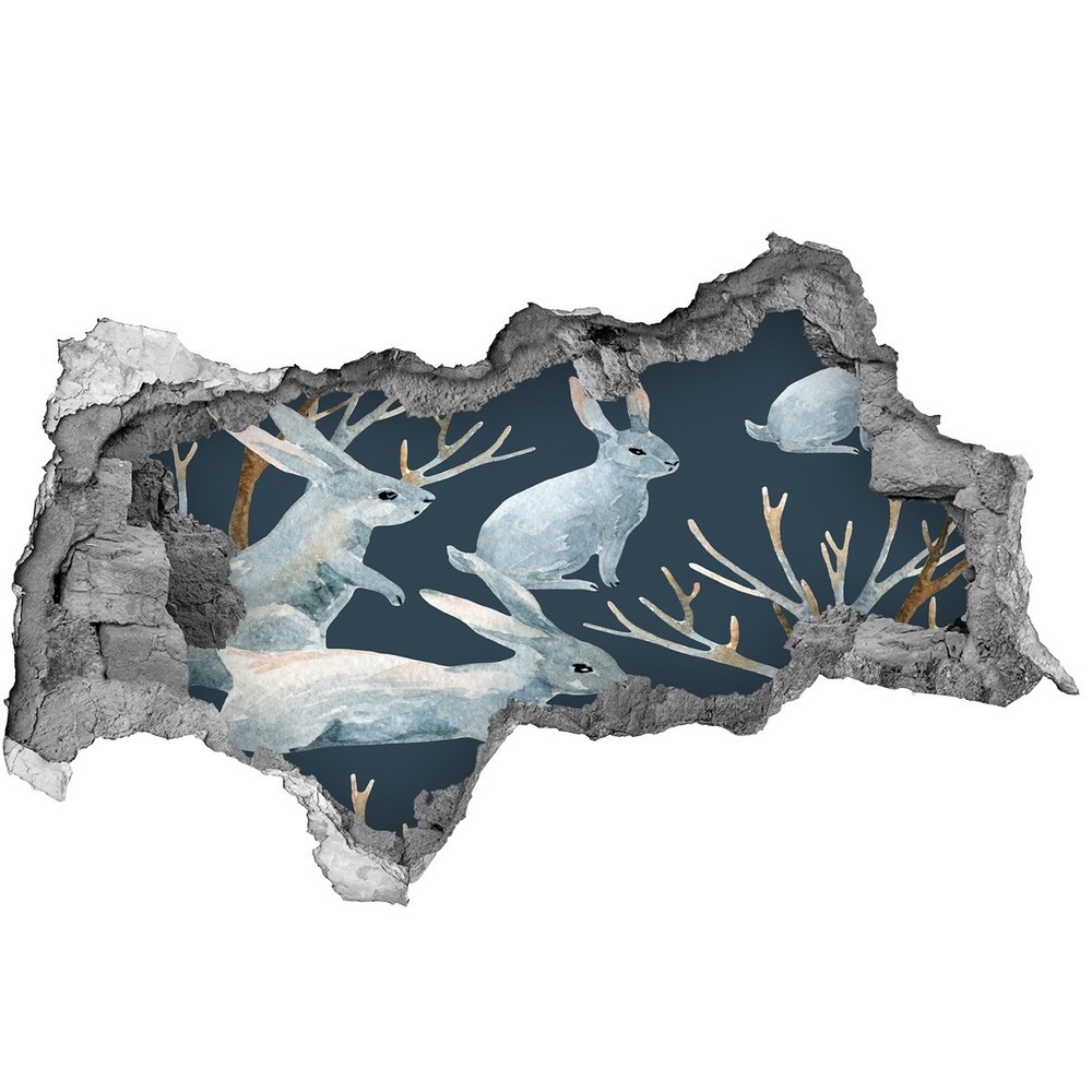 Dziura 3d fototapeta naklejka Króliki zimą