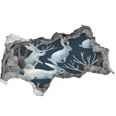 Dziura 3d fototapeta naklejka Króliki zimą
