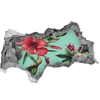 Naklejka 3D dziura na ścianę Tropikalne kwiaty
