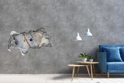 Dziura 3d fototapeta naklejka Biały koń arabski