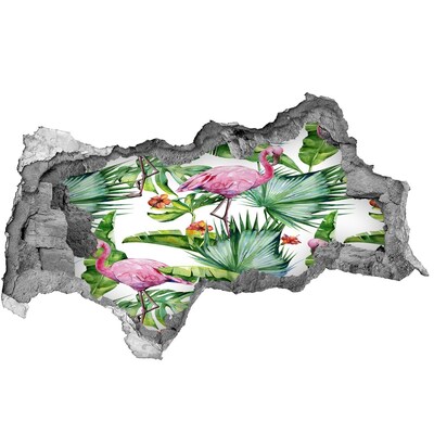Dziura 3d fototapeta naklejka Flamingi rośliny