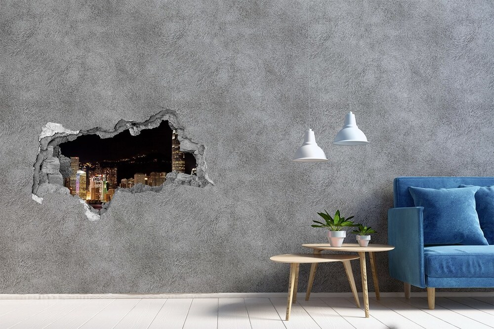 Fototapeta dziura na ścianę 3d Hongkong nocą