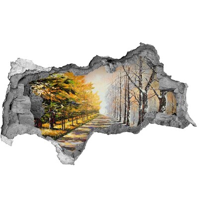 Dziura 3d fototapeta ścienna Jesień kontra zima