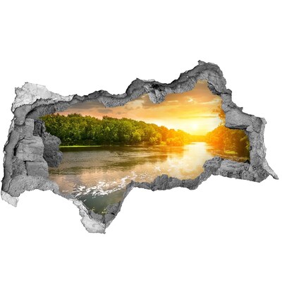 Dziura 3d w ścianie naklejka Zmierzch nad rzeką