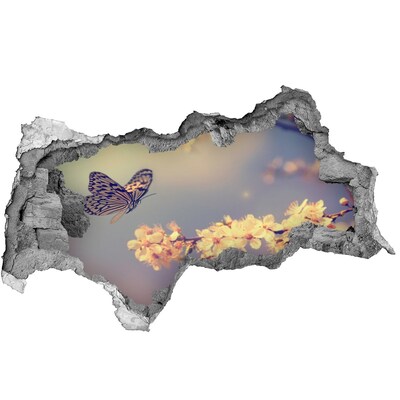 Fototapeta dziura na ścianę Kwiat wiśni i motyl
