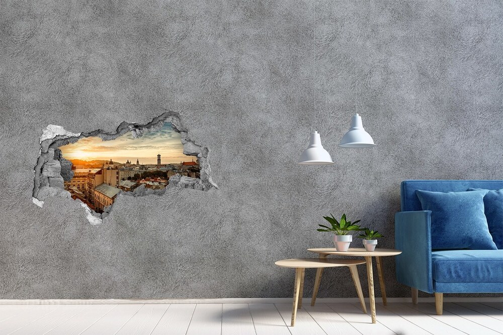 Fototapeta dziura na ścianę 3d Wschód słońca Lwów