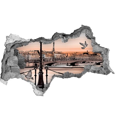 Fototapeta dziura na ścianę 3d Zmierzch w Paryżu