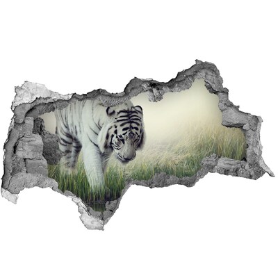 Dziura 3d fototapeta naklejka Biały tygrys