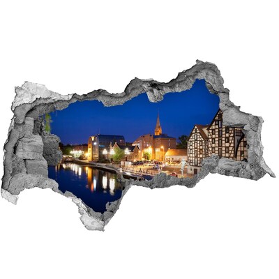 Fototapeta dziura na ścianę 3d Bydgoszcz nocą