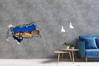 Fototapeta dziura na ścianę 3d Bydgoszcz nocą