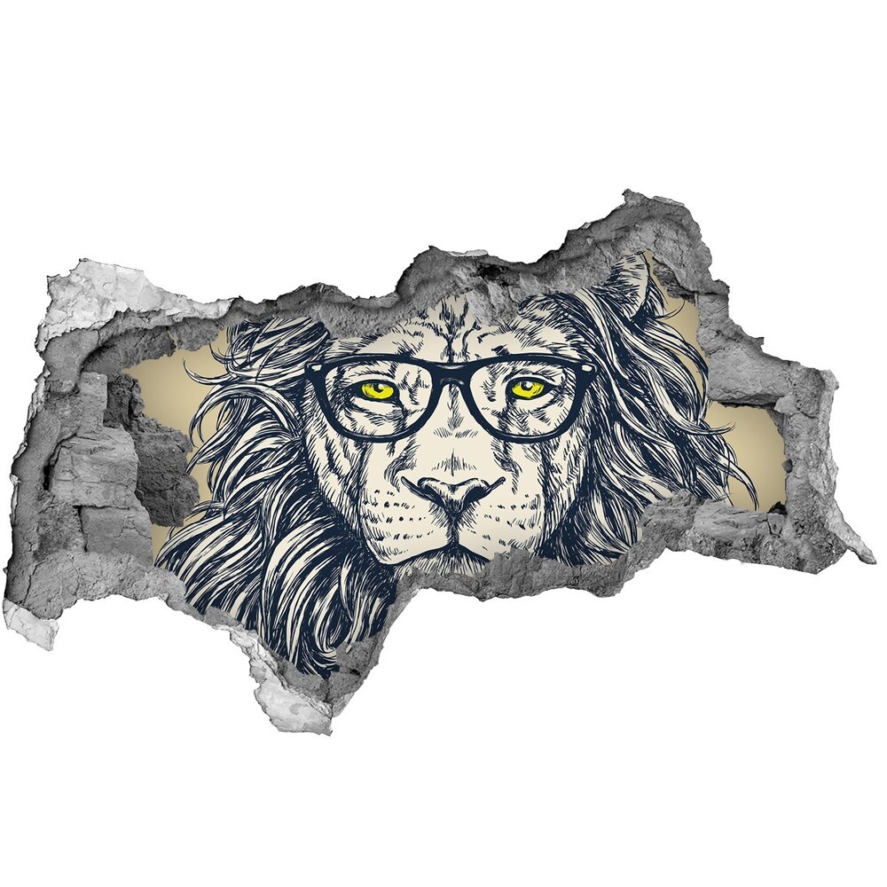 Dziura 3d fototapeta naklejka Lew hipster