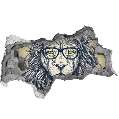 Dziura 3d fototapeta naklejka Lew hipster