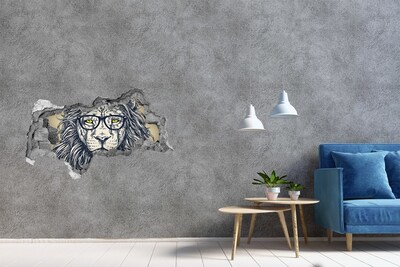 Dziura 3d fototapeta naklejka Lew hipster