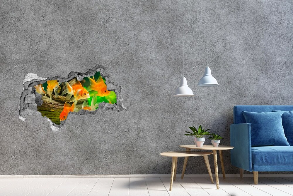 Dziura 3d foto tapeta naklejka Złote rybki