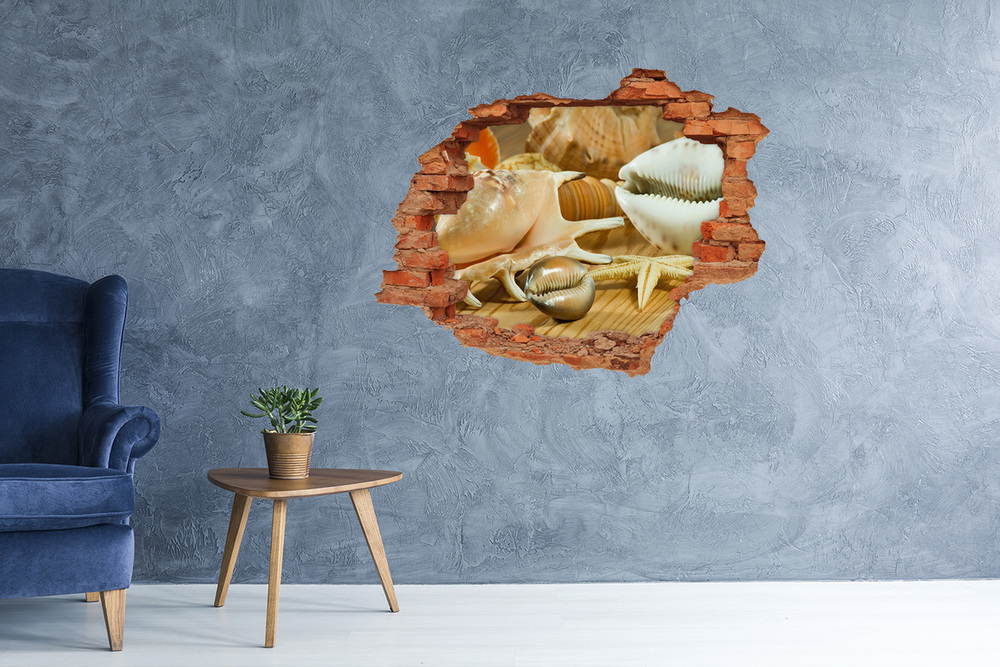 Samoprzylepna dziura na ścianę Muszle na drewnie
