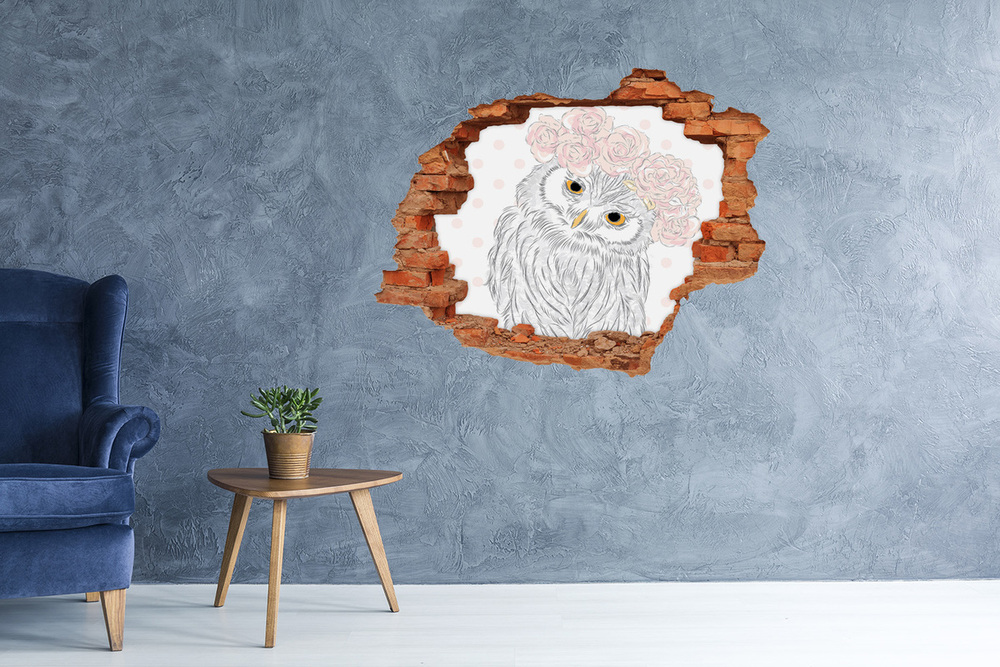 Dziura 3d fototapeta na ścianę Sowa w wianku