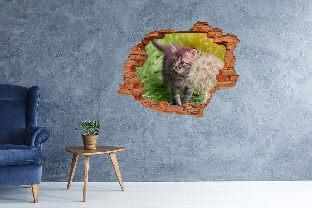Dziura 3d fototapeta naklejka Kotek z dmuchawcem
