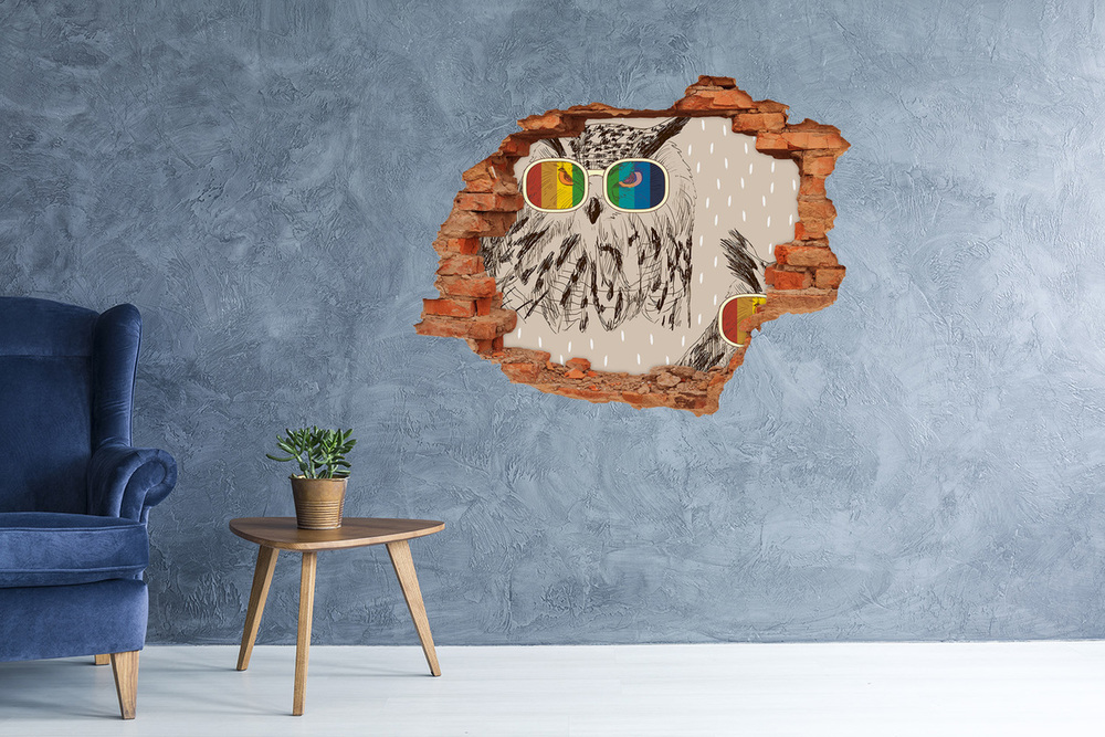 Dziura 3d fototapeta naklejka Sowy w okularach