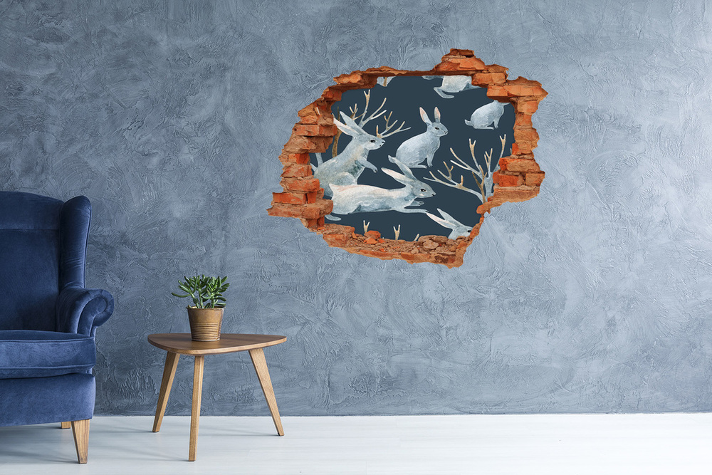 Dziura 3d fototapeta naklejka Króliki zimą