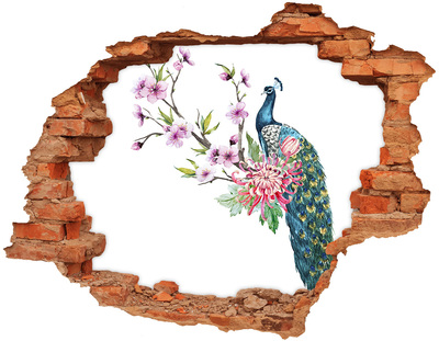 Dziura 3d fototapeta na ścianę Paw i kwiaty