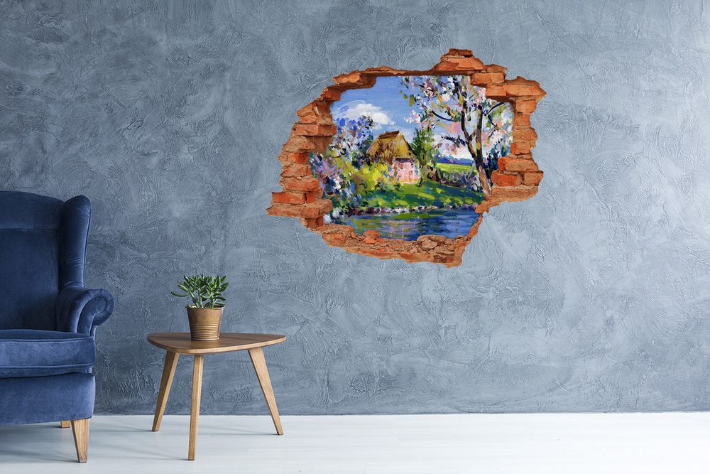 Dziura 3d fototapeta naklejka Wiosenny pejzaż