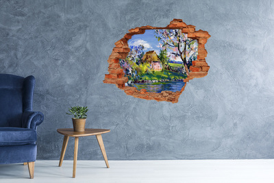 Dziura 3d fototapeta naklejka Wiosenny pejzaż