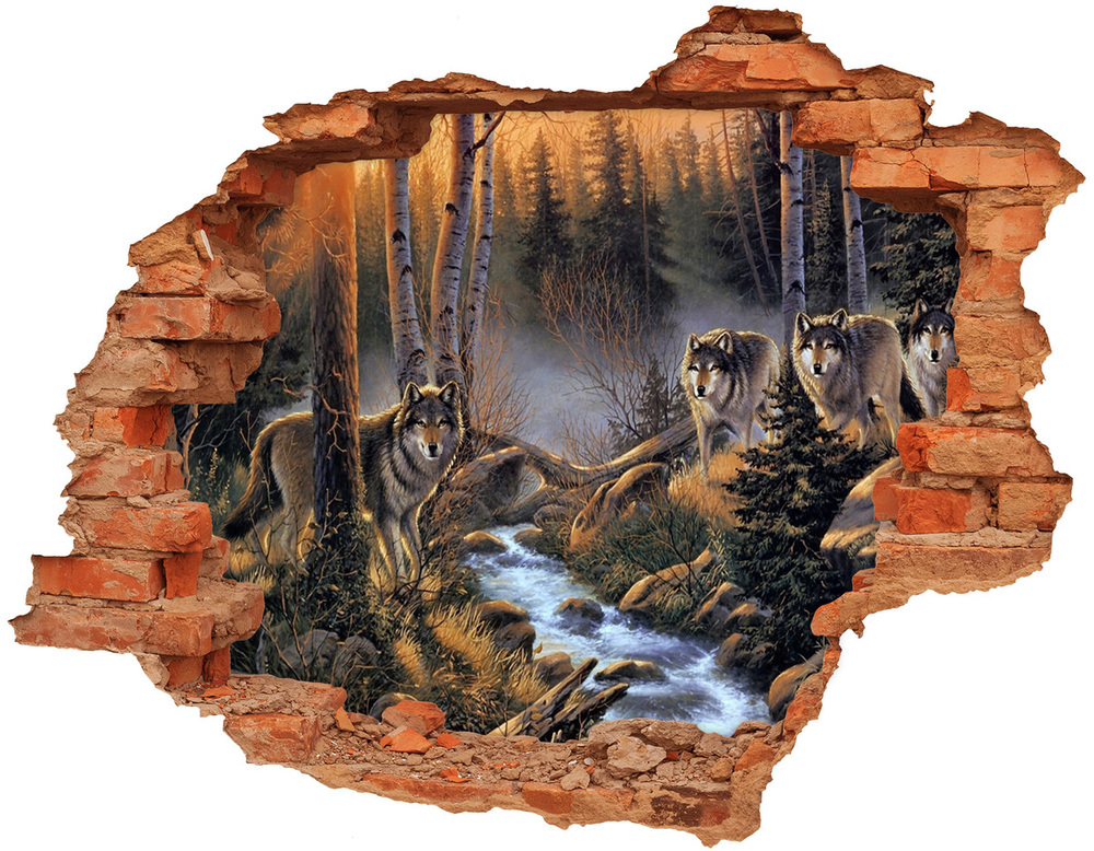 Dziura 3d fototapeta naklejka Wataha wilków