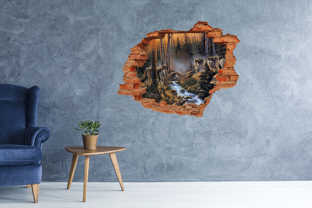 Dziura 3d fototapeta naklejka Wataha wilków
