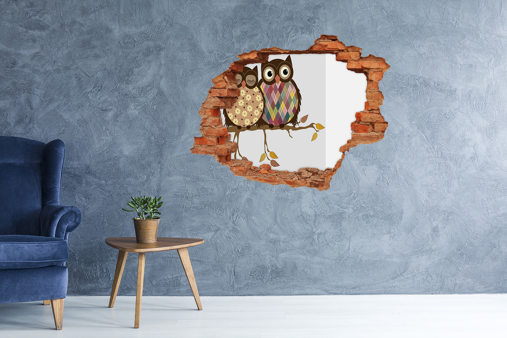 Dziura 3d fototapeta Dwie sowy na gałęzi