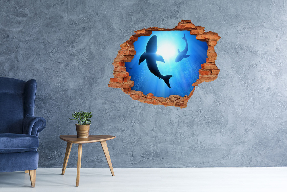 Dziura 3d fototapeta naklejka Dwa rekiny