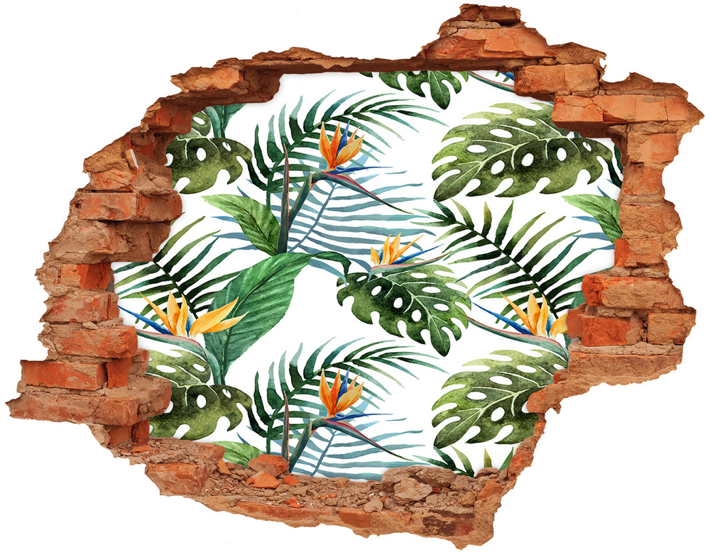 Naklejka 3D dziura beton Tropikalne kwiaty