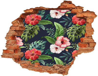 Naklejka 3D dziura beton Tropikalne kwiaty