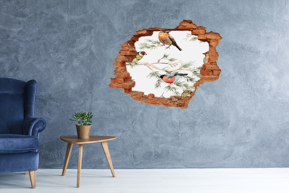 Dziura 3d fototapeta Leśne ptaki rośliny