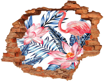 Dziura 3d fototapeta naklejka Flamingi i rośliny