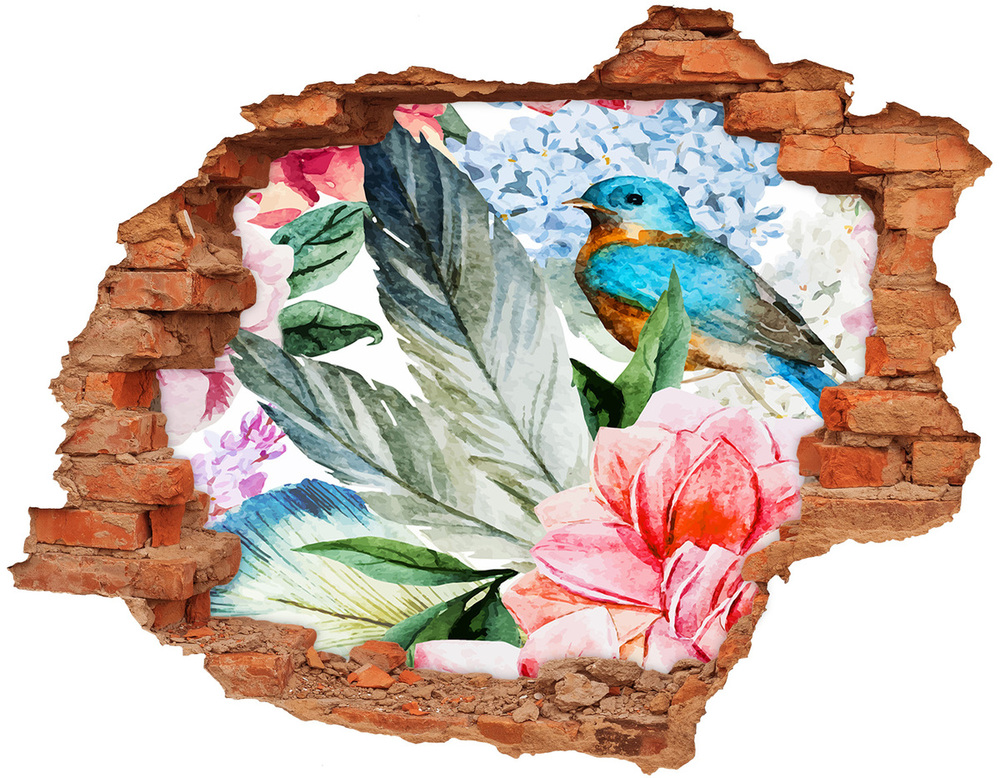 Dziura 3d fototapeta ścienna Kwiaty i ptaki
