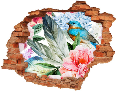 Dziura 3d fototapeta ścienna Kwiaty i ptaki