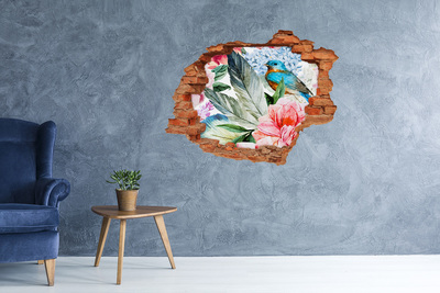 Dziura 3d fototapeta ścienna Kwiaty i ptaki