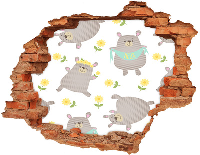 Dziura 3d fototapeta naklejka Misie ilustracja