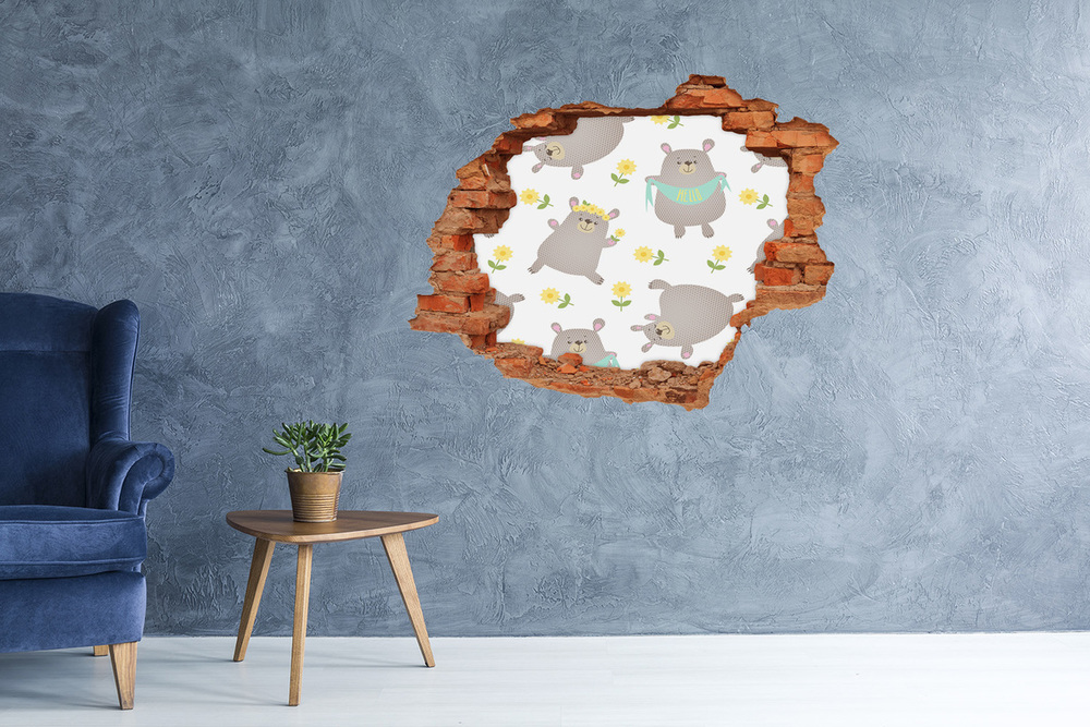 Dziura 3d fototapeta naklejka Misie ilustracja