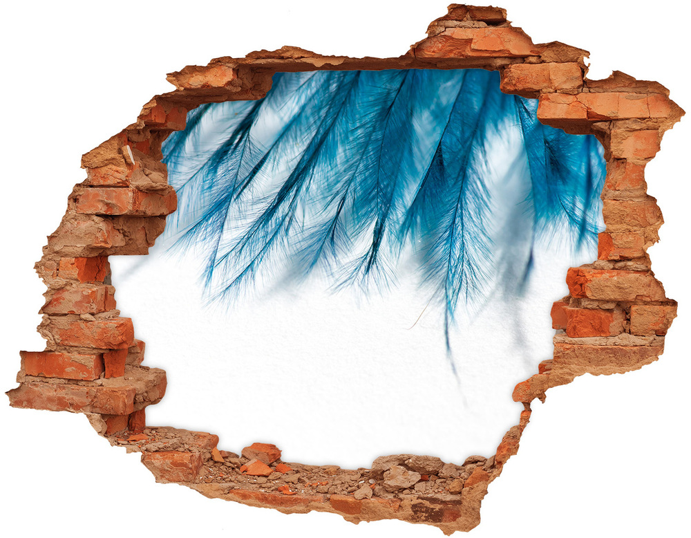 Samoprzylepna dziura ścienna 3D Niebieskie pióra