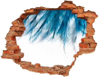 Samoprzylepna dziura ścienna 3D Niebieskie pióra