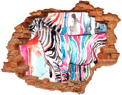 Samoprzylepna dziura ścienna 3D Kolorowa zebra