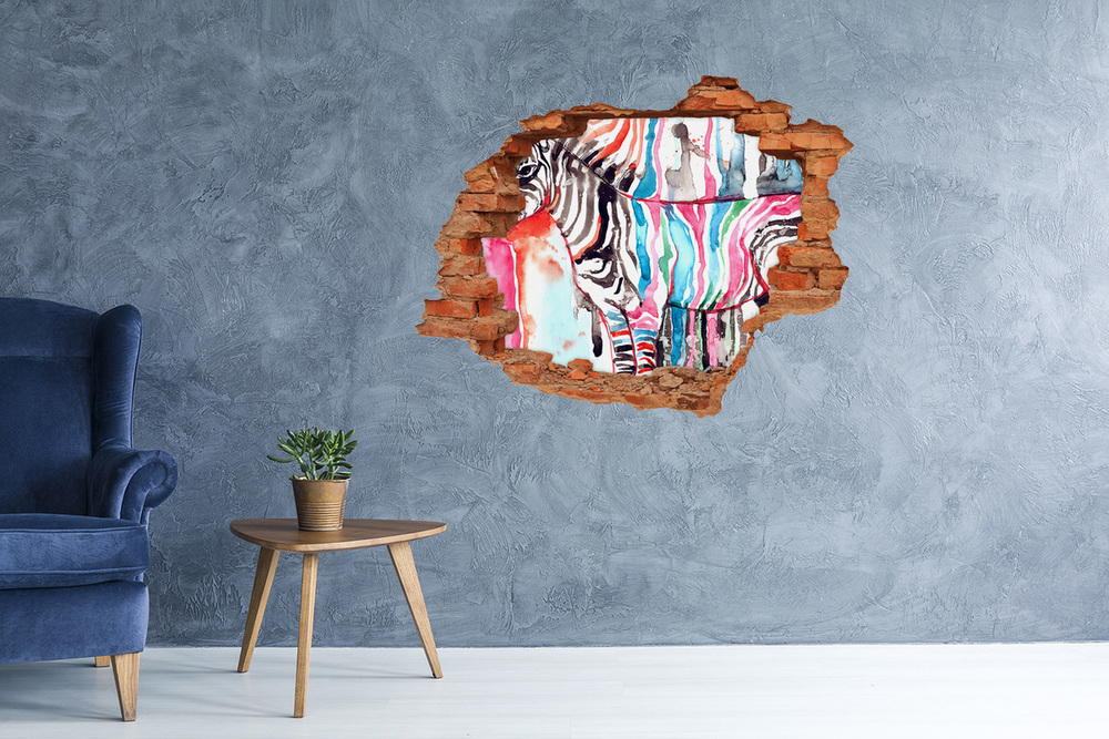 Samoprzylepna dziura ścienna 3D Kolorowa zebra