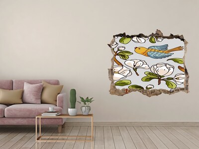 Dziura 3d fototapeta naklejka Kwiaty i ptaki