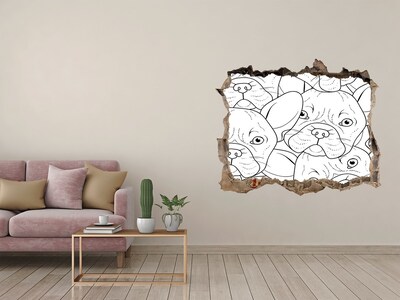 Dziura 3d fototapeta naklejka Buldogi francuskie