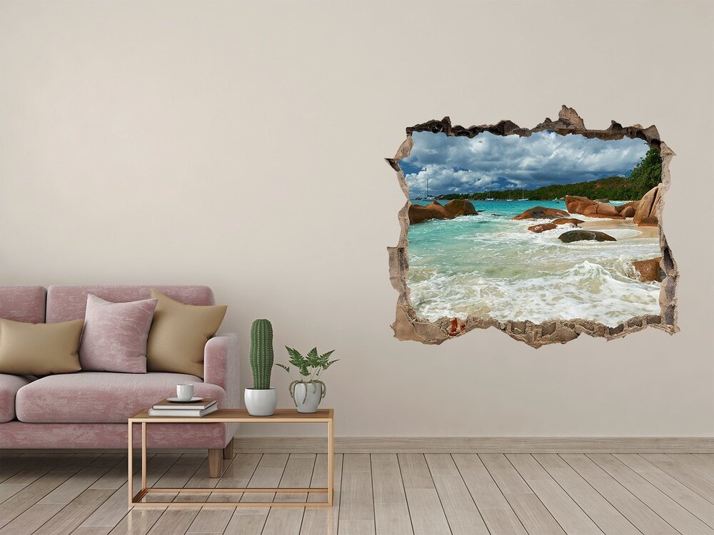 Dziura 3d w ścianie na ścianę Plaża Seszele