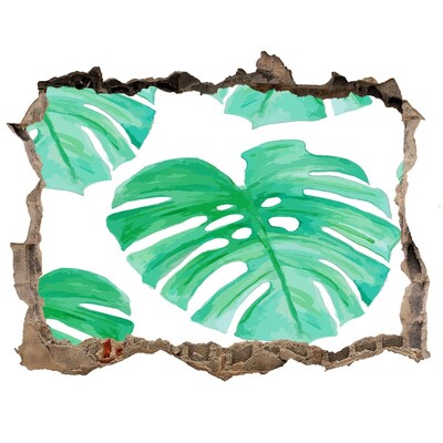 Naklejka 3D dziura na ścianę beton Monstera