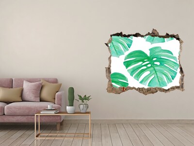 Naklejka 3D dziura na ścianę beton Monstera