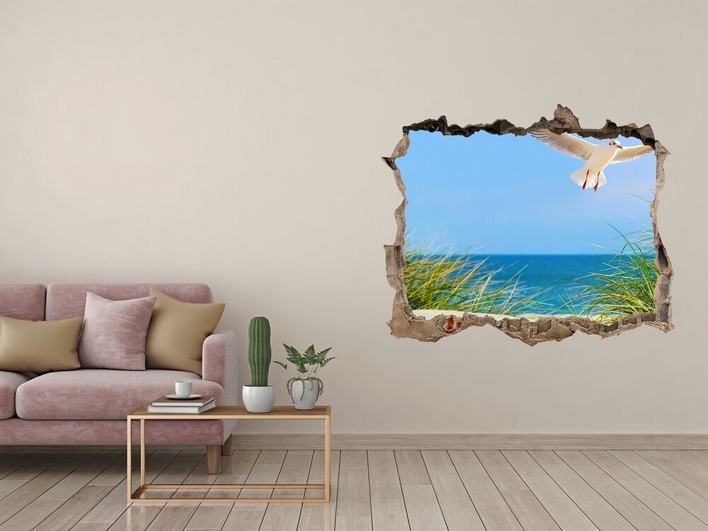 Dziura 3d w ścianie naklejka Mewa na plaży