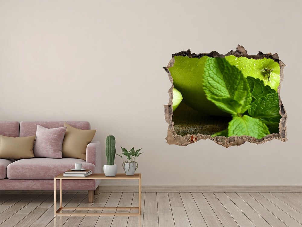 Naklejka 3D dziura na ścianę Zielone jabłka